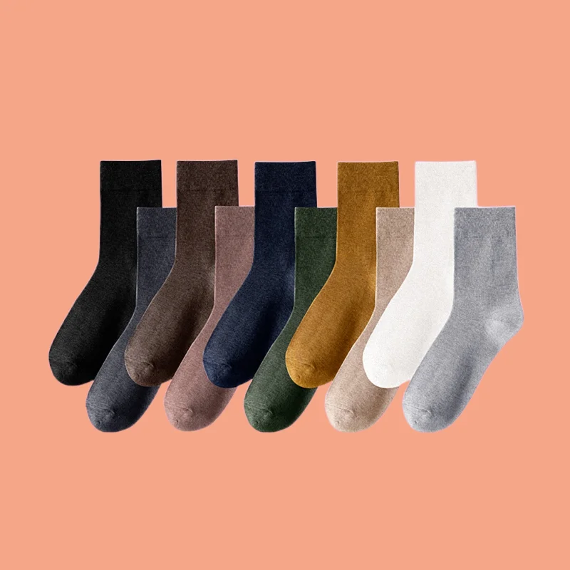 

5/10 Pairs Solid Color Casual Middle Tube Cotton Socks Men's Business Comfortable Middle Tube Socks Long Tube Cotton Socks