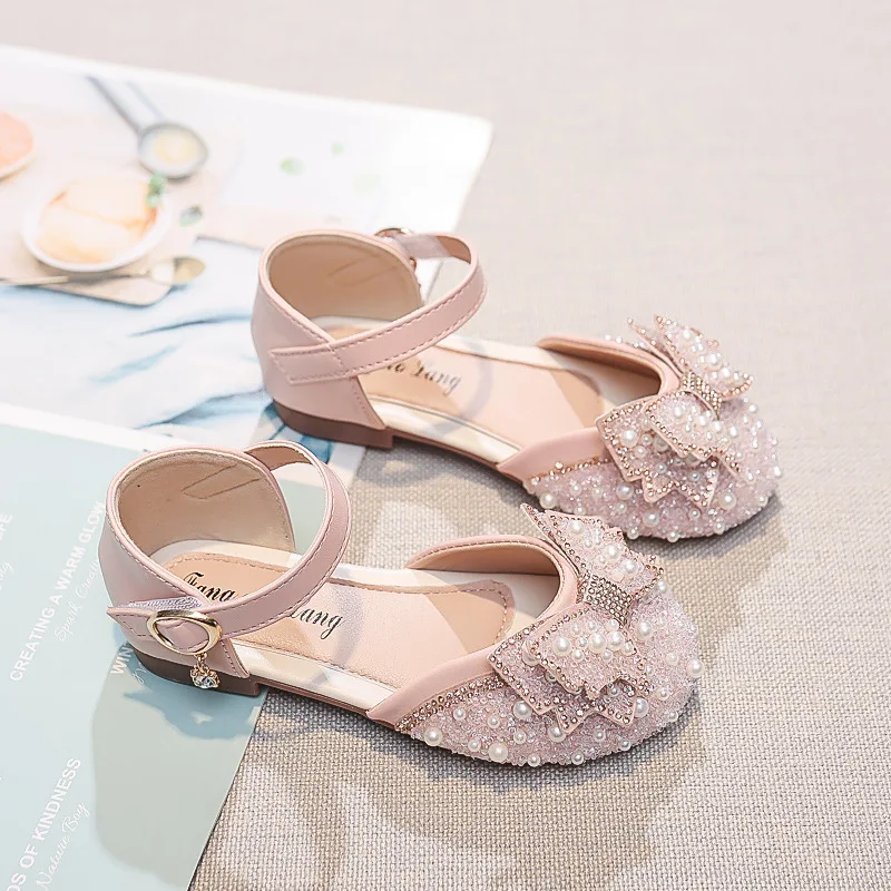New Summer Children Bows Pearls Soft-Soled Water Shoes Kids Crystal Princess Sandals Girls Beach Shoes Hollow-Out Casual Shoes