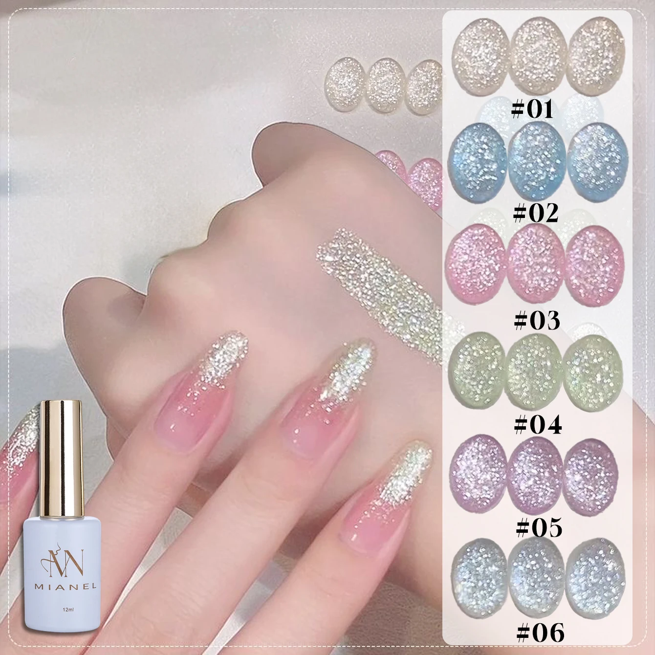 MIANEL 12ML 1pcs Summer Nails Ice Clear Fantasy Wedding Dress Fine Flash Blue Pink Green Glitter Gel Nail Polish Nail Stuff