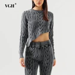 VGH Knitting Set di due pezzi per donna girocollo manica lunga maglioni irregolari pantaloni svasati a vita alta Set dimagrante donna nuovo