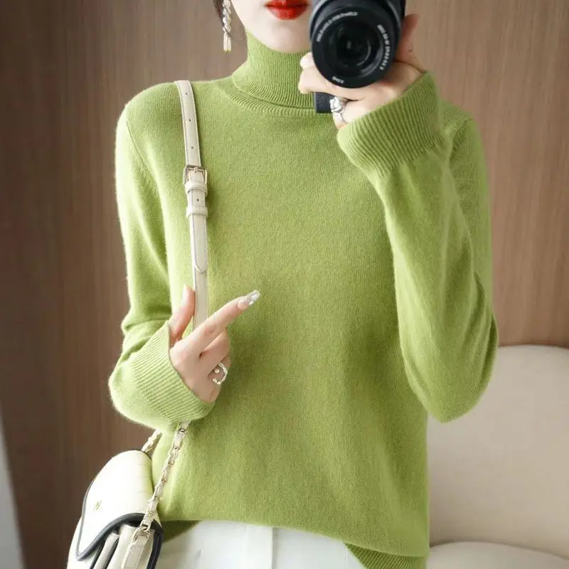 Women's 2023 New High Collar Long Sleeve Knitted Bottom Shirt Autumn/Winter Loose Comfortable Foundation Versatile Sweater