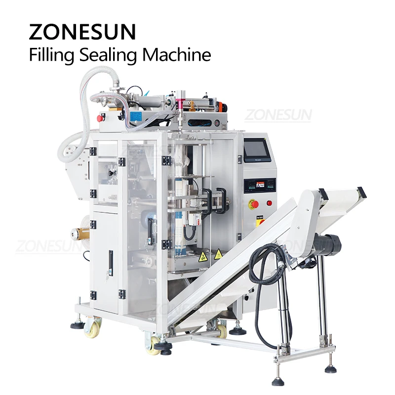 ZONESUN Automatic Liquid Pouch Filling Sealing Machine With Date Coder Soy Milk Water Bag Filler Sealer Drink Production