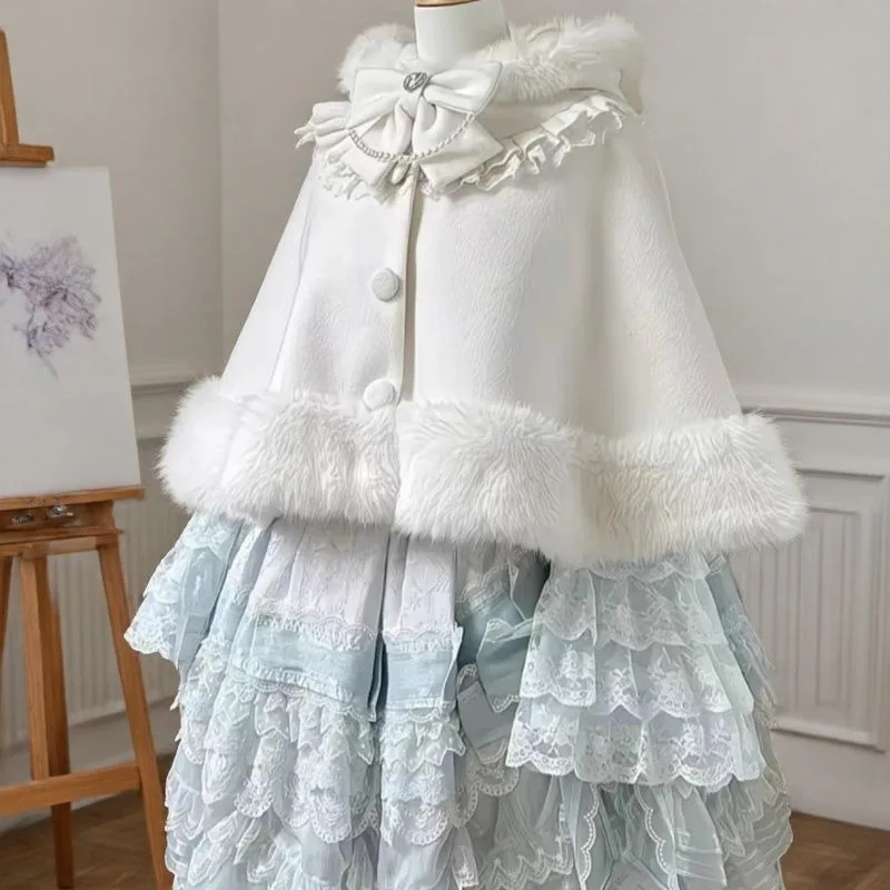 Cat Ear Cloak Autumn and Winter Cute Lolita Woolen Cloak Shawl Jacket Sweet 2026 New Warm Plush Light Luxury Elegant Temperament