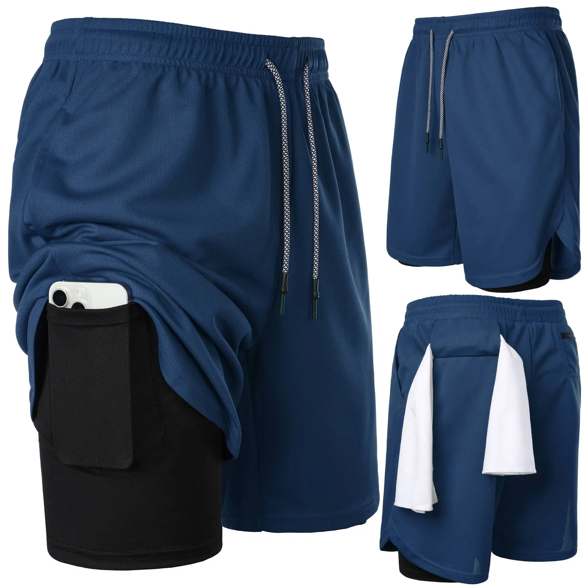 Pantalones cortos 2 en 1 para hombre, Pantalón deportivo de baloncesto, de malla transpirable, para entrenamiento en el gimnasio, de secado rápido, para vacaciones