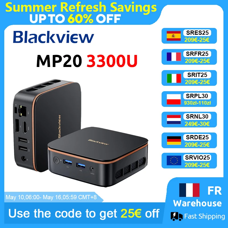 Wereldpremière Blackview MP20 NIEUWE Mini PC Windows 11 AMD R3 3300U 16GB (ondersteunt max. 32GB) DDR4 512GB SSD 4K UHD