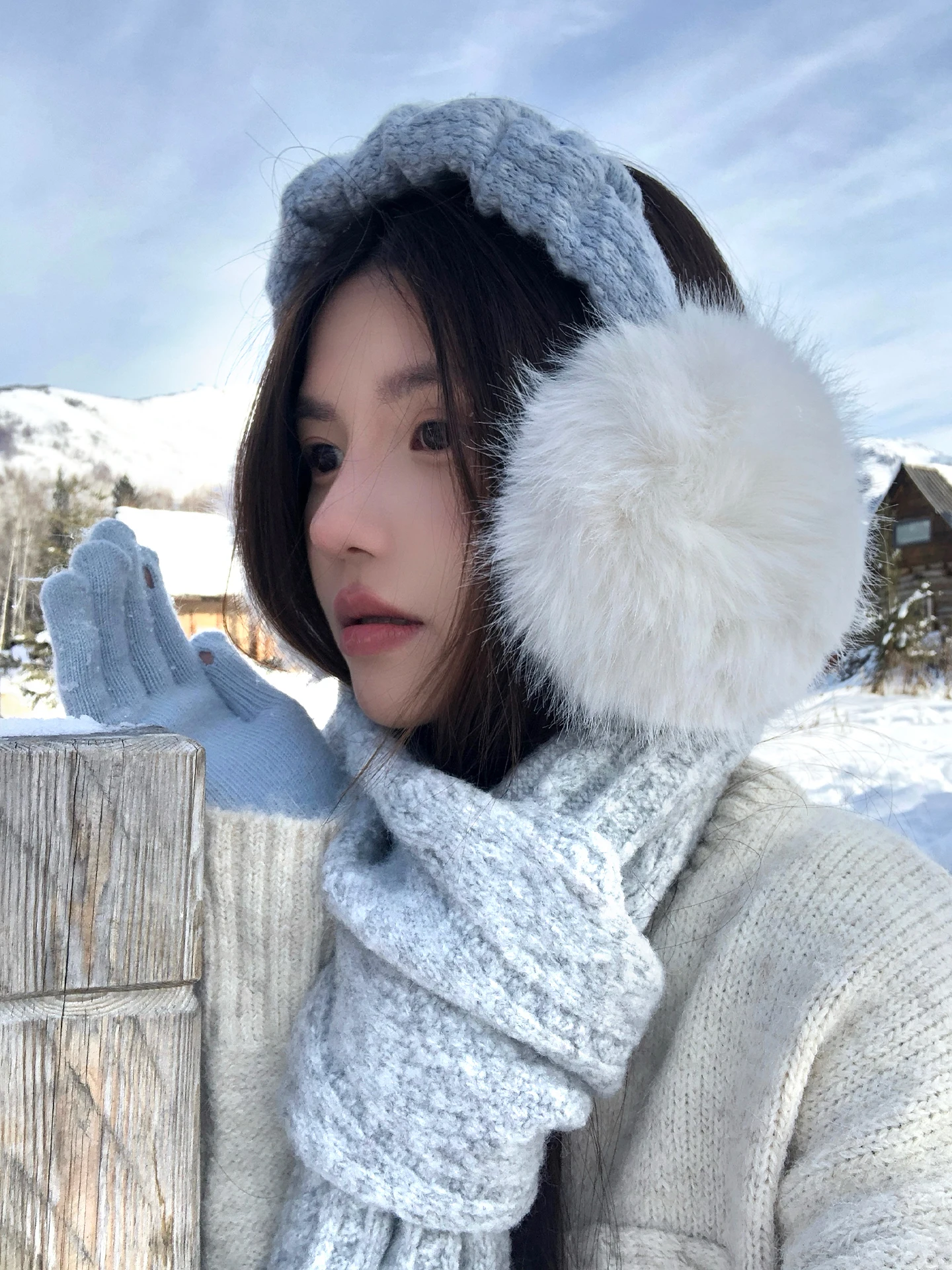 Korean Style Warm Blue Plush Ear Muffs Women's Winter Outdoor Cycling Ear Covers Cold Proof Ear Pads Ear Warmers