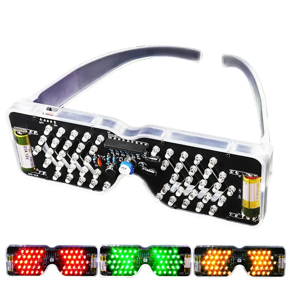 Kit electrónico de gafas LED DIY, proyecto de soldadura, práctica de soldadura, montaje de soldadura, Control de sonido, diodo, luz de Flash, gafas