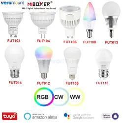 MiBoxer 4W 5W 6W 9W 12W Lampadina a LED GU10 E27 Luce a LED Smart 2.4G RF Telecomando senza fili RGBCCT Lampada a LED Supporto WiFi APP Vocale