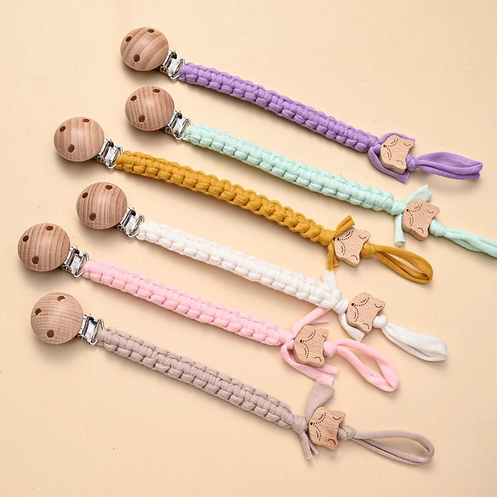 1Pcs Beech Wooden Clips Teether Toy for Baby Chew Rattles Mobiles Newborn Nursing Accssories New Pacifier Clip Chian Holder