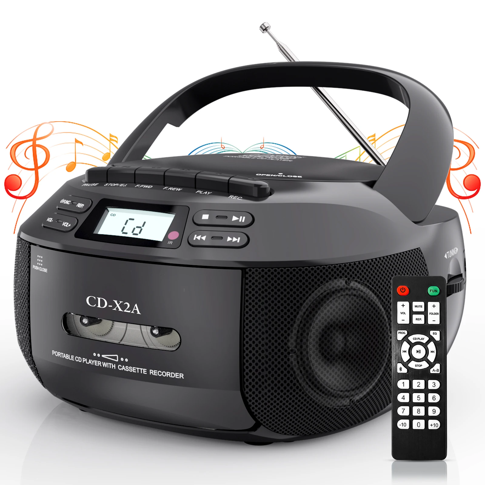 

CD player boomox cassette player combo with Bluetooth AM FM radio,plays AUX USB MP3 with remote control,AC/DC powered