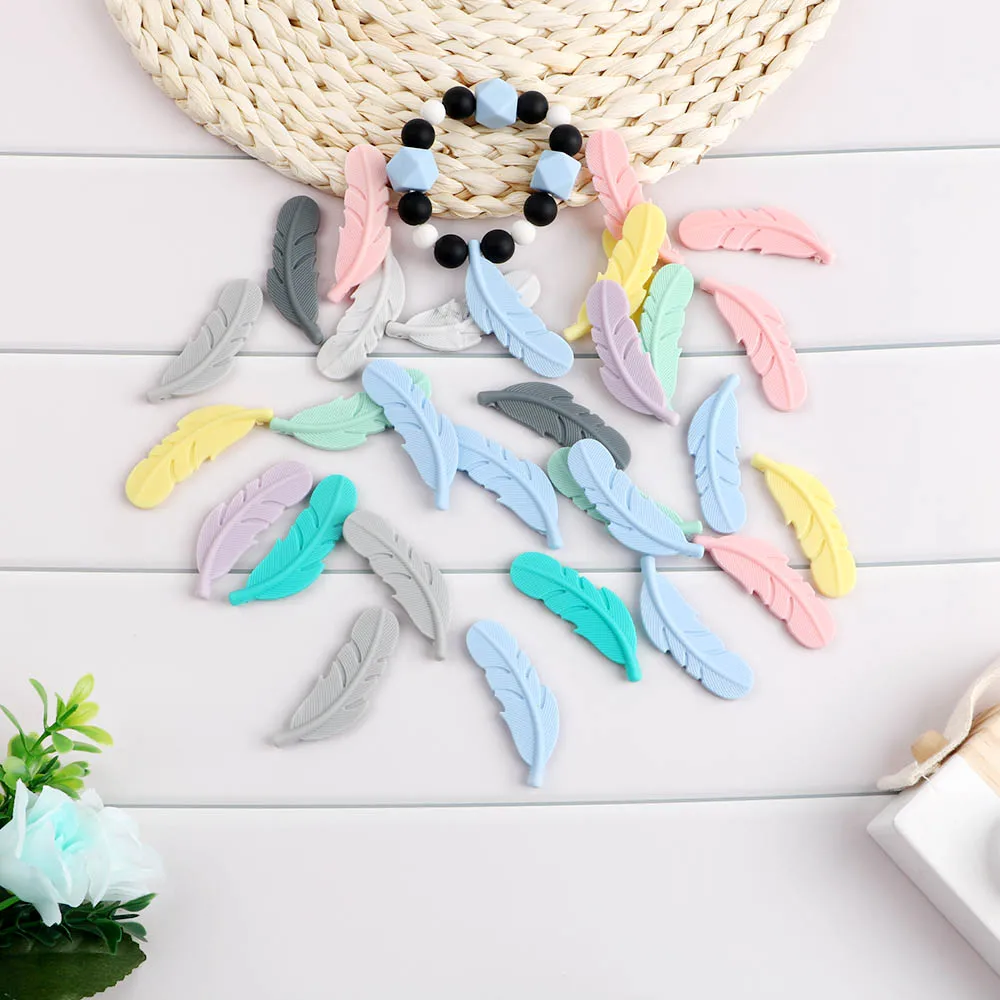 10Pcs/Lot Feather Silicone Beads Food Grade DIY Bracelet Necklace Pendant Accessories Gift Silicone Feather Beads