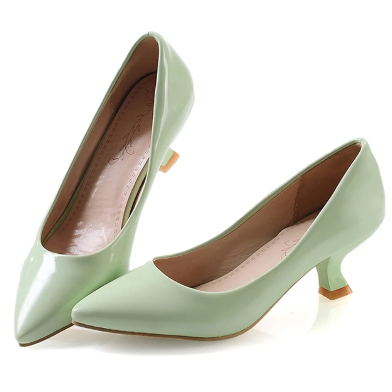 Women's Kitten High Heels Pumps Shoes Big Size 45 Elegant Yellow White Pink Black Heeled Wedding Office Shoes Ladies Spring