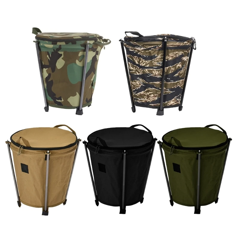 

Wastebasket Can Container For Hiking Camping Light Weight Round Bucket Practical Garbage Bin Outdoor Camping Trash Can