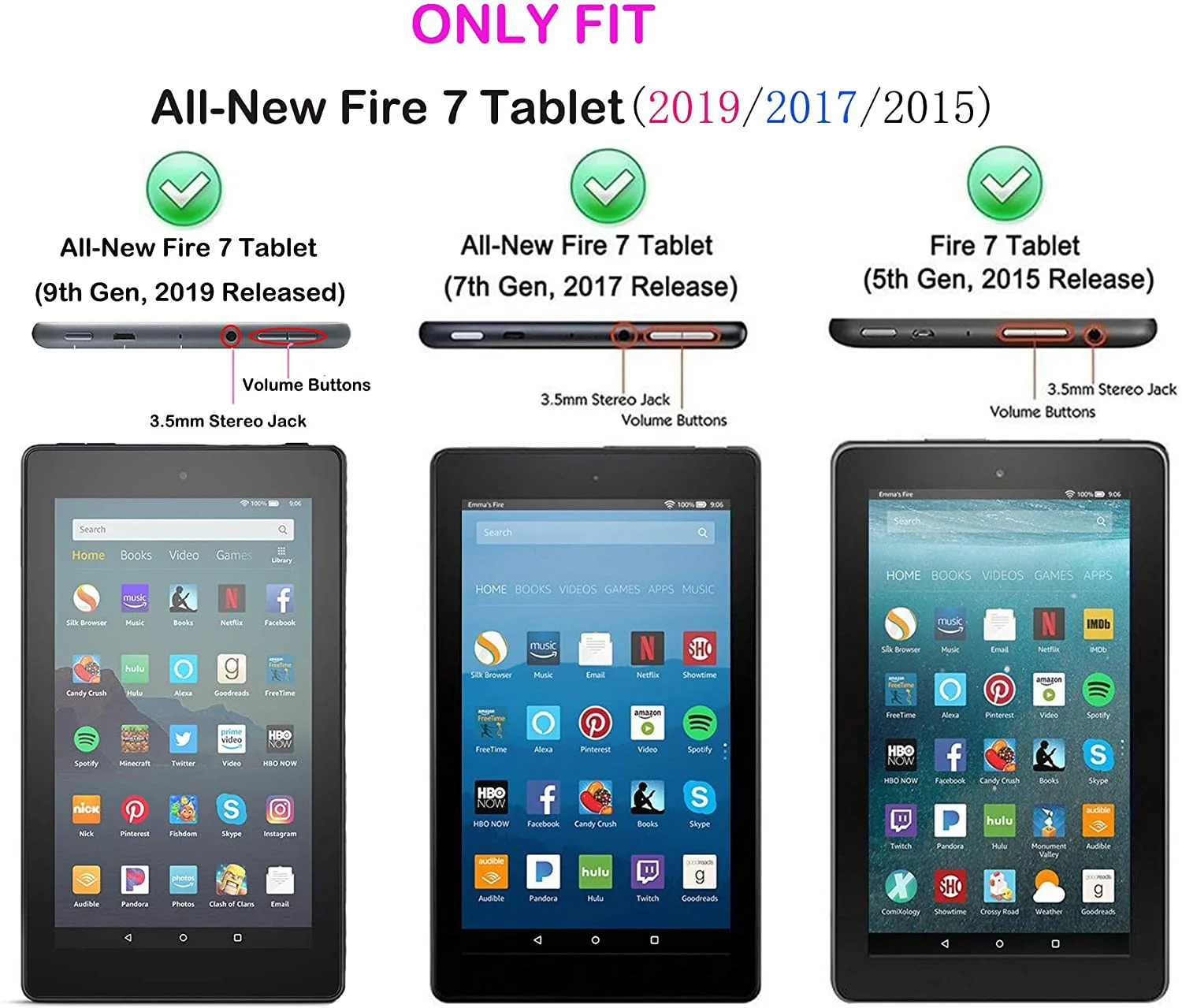 Étui de protection rotatif à 360 degrés pour tablette Fire 7, 5e, 7e, 9e génération, 2015, 2017, 2019, avec impression de crâne, antichoc