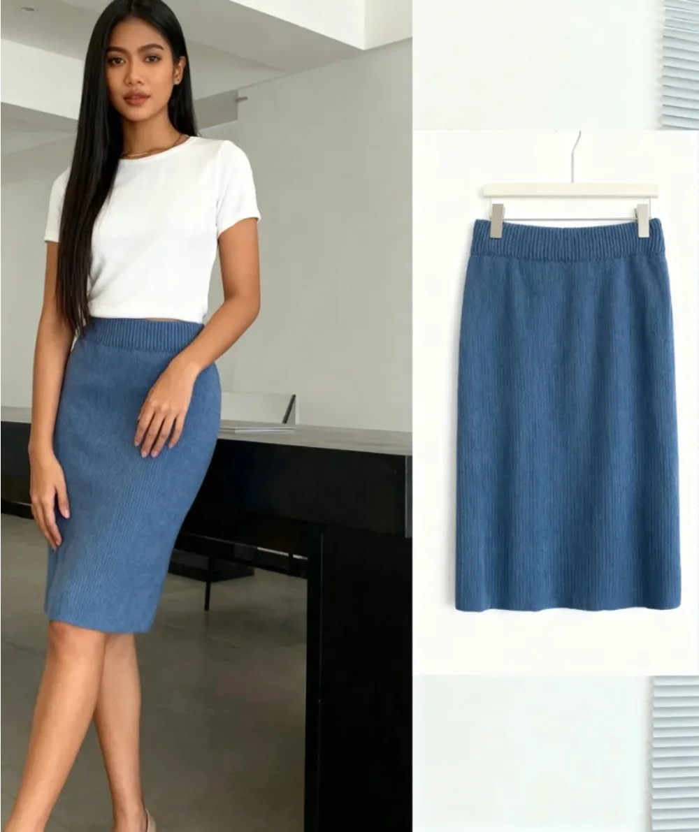 Falda de punto a la moda para mujer, falda ajustada a la cadera, faldas gruesas informales ajustadas de cintura alta para otoño e invierno