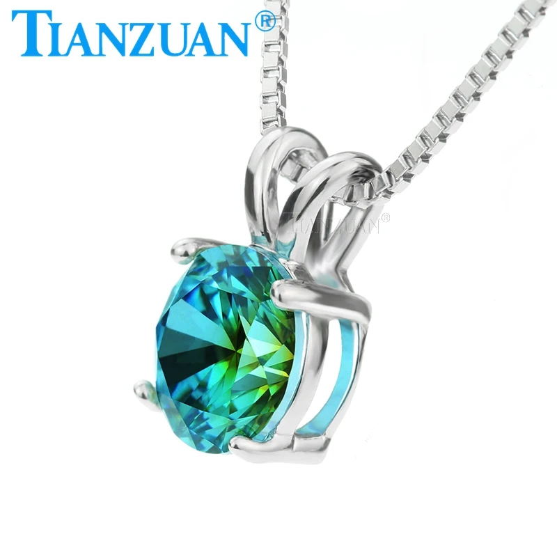 New Fashion Pendant Round Shape Aquamarine & Green one-time Forming Cubic Zirconia with 925 Silver Necklace CZ Necklaces for Wom