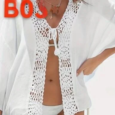 Luźny kardigan plus size, spódnica plażowa, na wakacje na świeżym powietrzu, z paskiem, poliester, casual, damski, na lato 2025