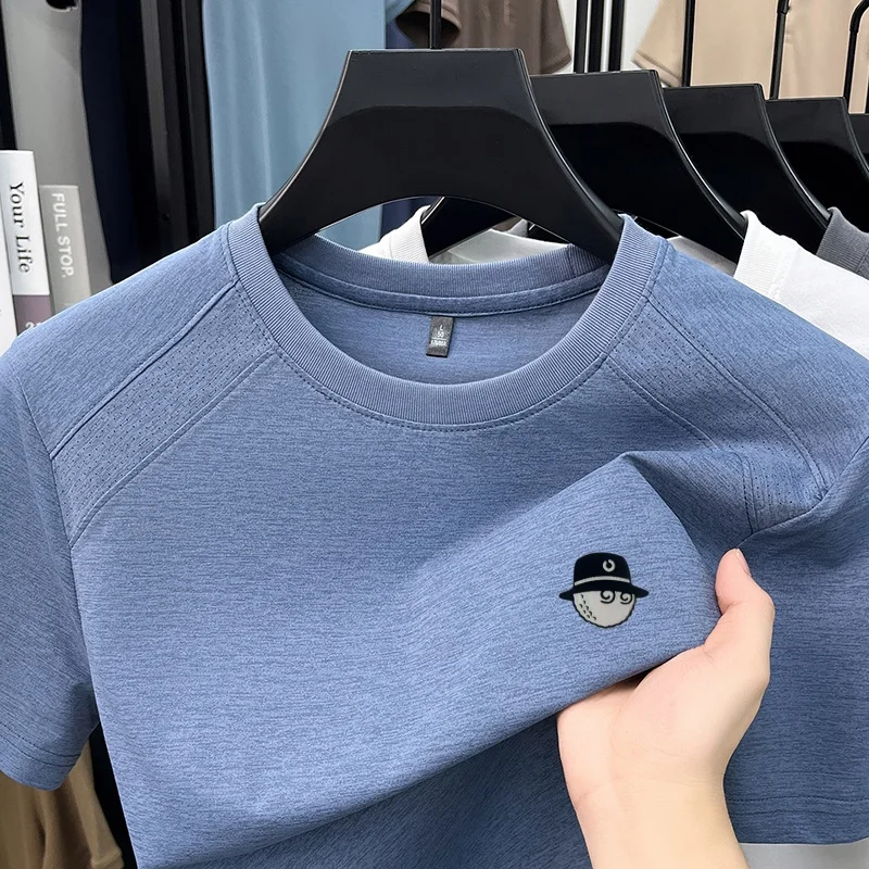 Camiseta de Manga Corta con Cuello Redondo de Diseño de Alta Gama para Hombre, Nueva Camiseta de Verano de Secado Rápido con Estampado, Media Manga, Informal, Transpirable, Ropa de Moda para Hombre