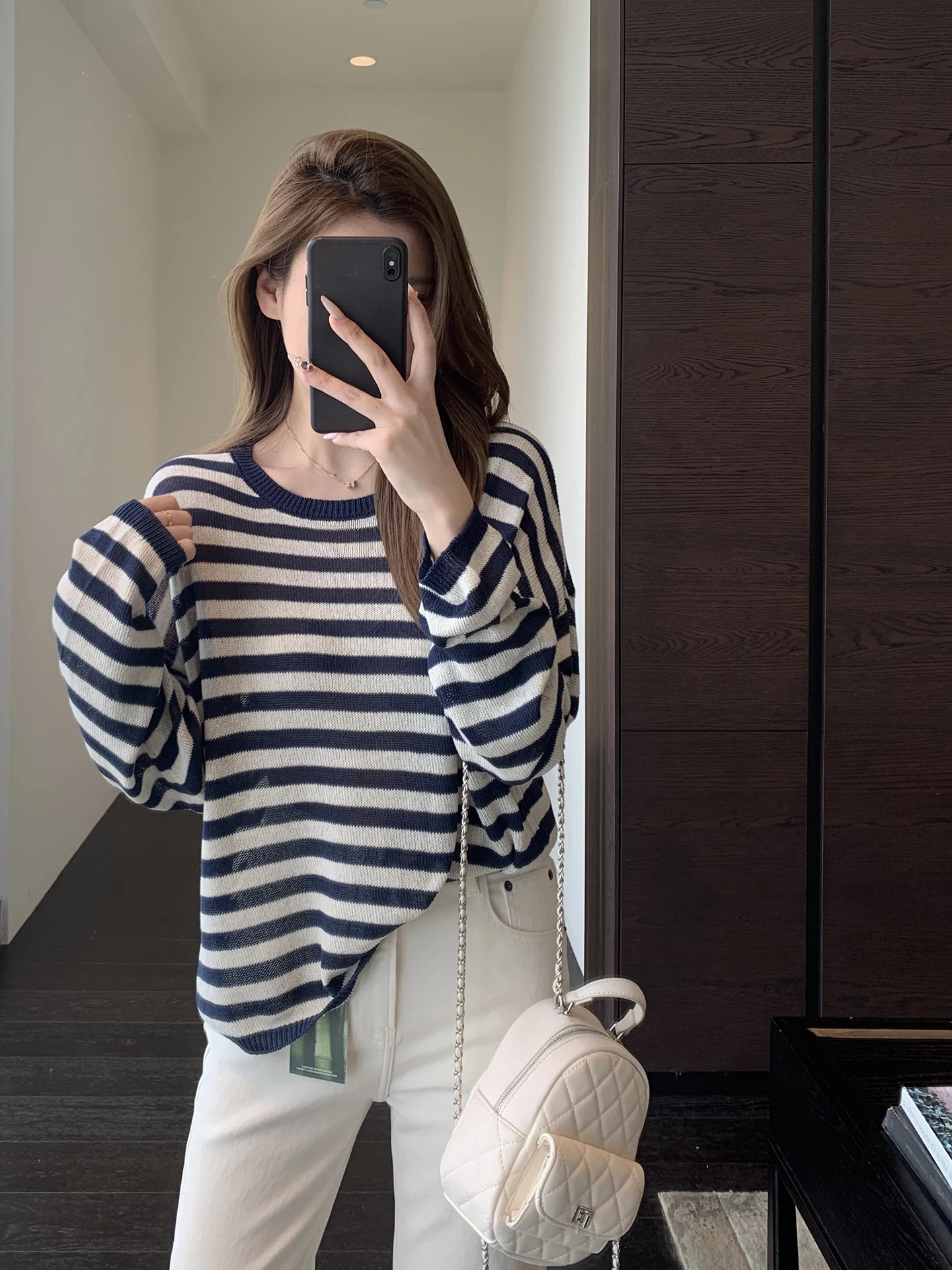 

Slimming Striped Knitwear Lazy Sle Beautiful Thin Women's Top Faionable Spring Summer New Arrival Soft Loose Fit Long Sve