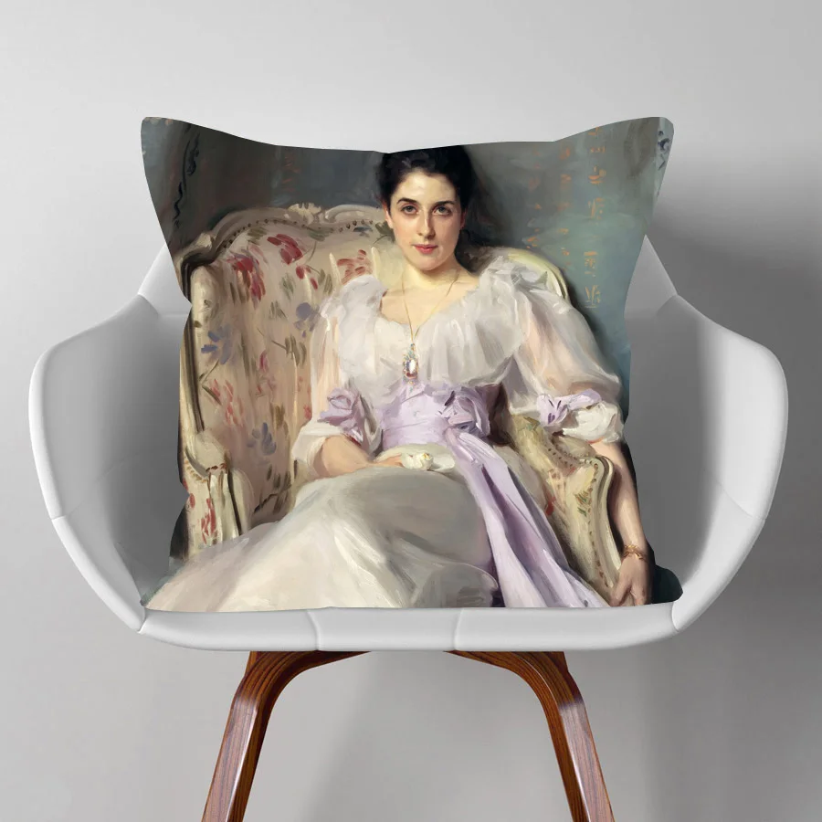 American Painter John Singer Sargent Famous Paintings Cushion Cover Lady Woman Daughter Portrait Art Pillow Case