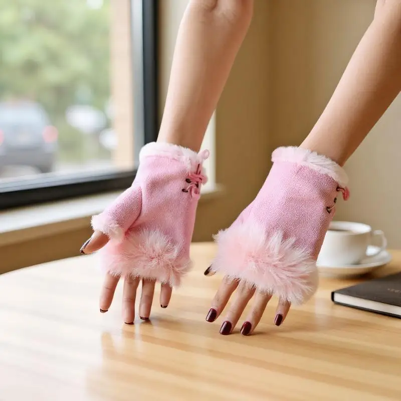 قفازات قطيفة بدون أصابع قفاز شتوي نسائي ناعم دافئ لتدفئة المعصم في الهواء الطلق قفازات سميكة للحماية من البرد