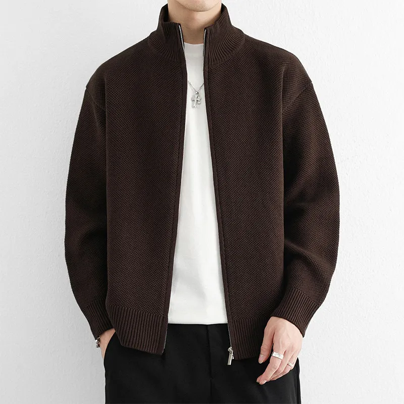 

Вязаный кардиган из чистого хлопка для мужчин: весна-осень-зима, свободный крой, повседневный, универсальный, модный дизайн с молнией