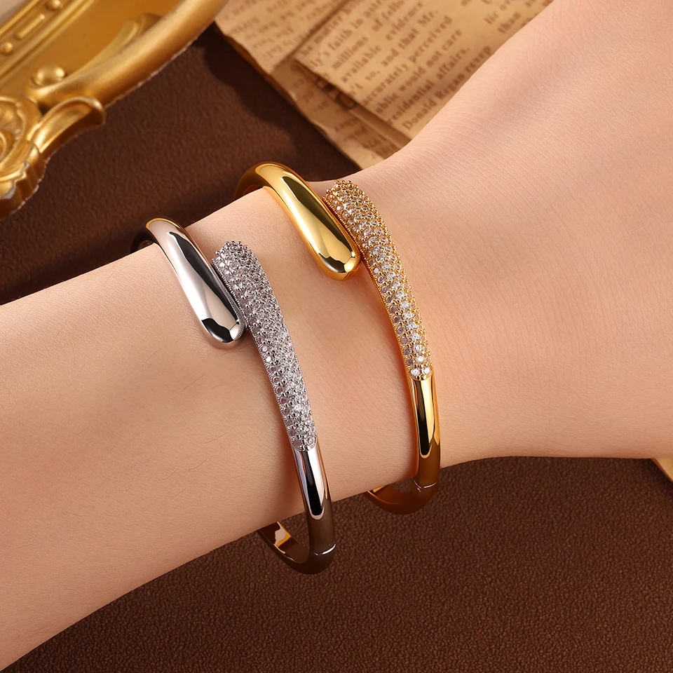 ZAKOL 3 قطعة/المجموعة مايكرو مطعمة الزركون قطرة الماء سوار مفتوح حلقة طقم من الحلقان للنساء مجموعات مجوهرات الزفاف الفاخرة