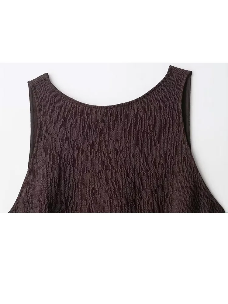 HH Abito lungo estivo da donna Solido O-Collo Backless Scava fuori Nappa Decorazione Cerniera Moda femminile Abiti senza maniche 2025