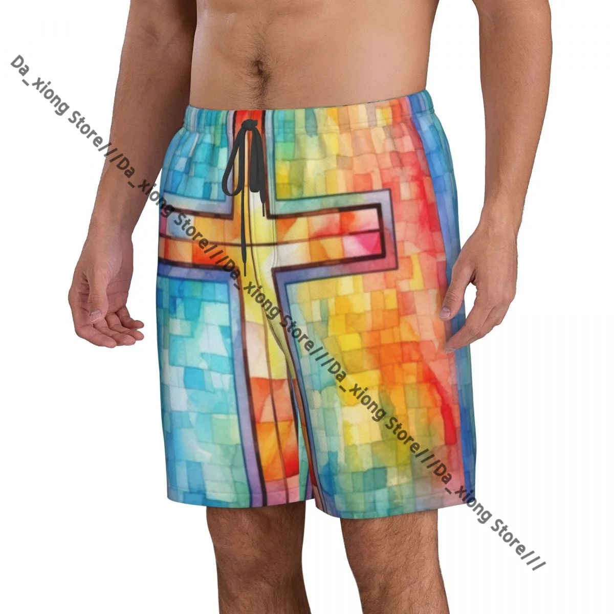 Mens Swimwear Swim Short Trunk Cross Print Beach Board Shorts Swimming Surffing shorts