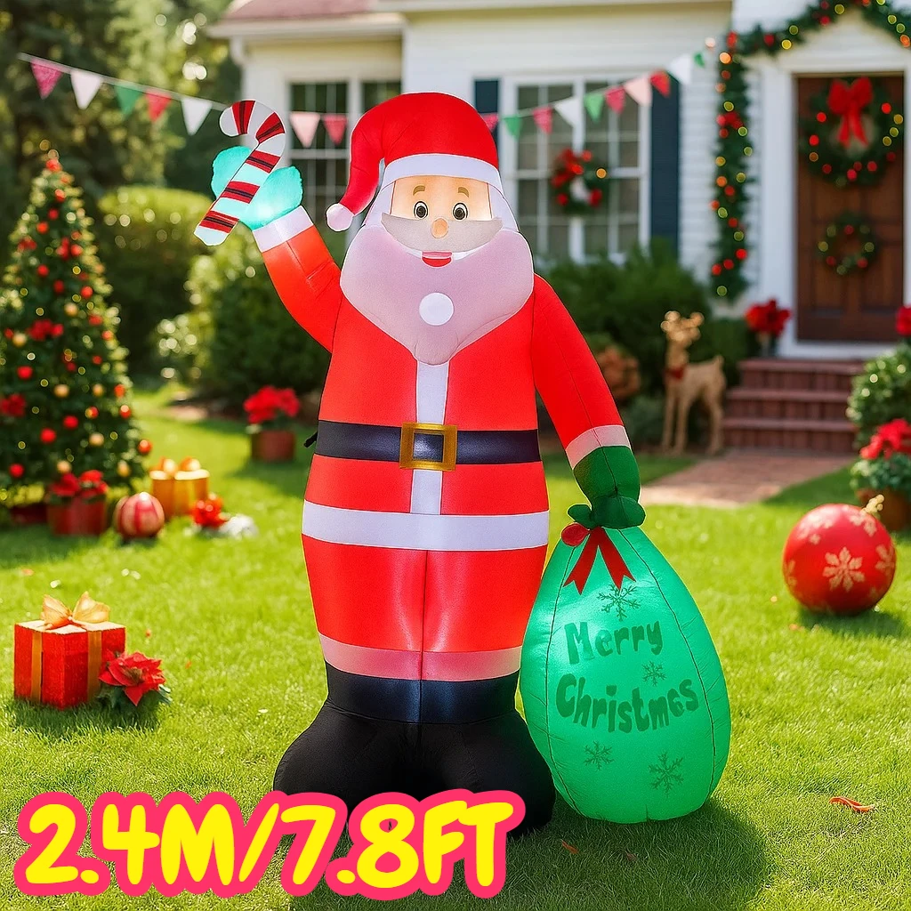 2.4 متر/7.8FT نفخ سانتا كلوز عقد أضواء قصب الحلوى LED ديكورات المنزل اللعب ساحة عيد الميلاد عطلة عيد الميلاد الإضاءة ديكور