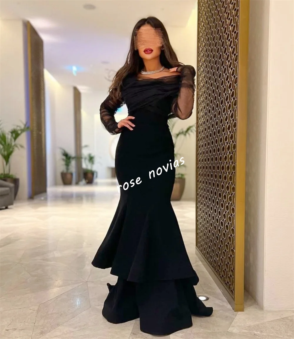 تخصيص جيرسي الطية مزاجه الأسود حورية البحر قبالة الكتف فساتين طويلة مناسبة مخصصة المرأة مساء حفلة أنيقة