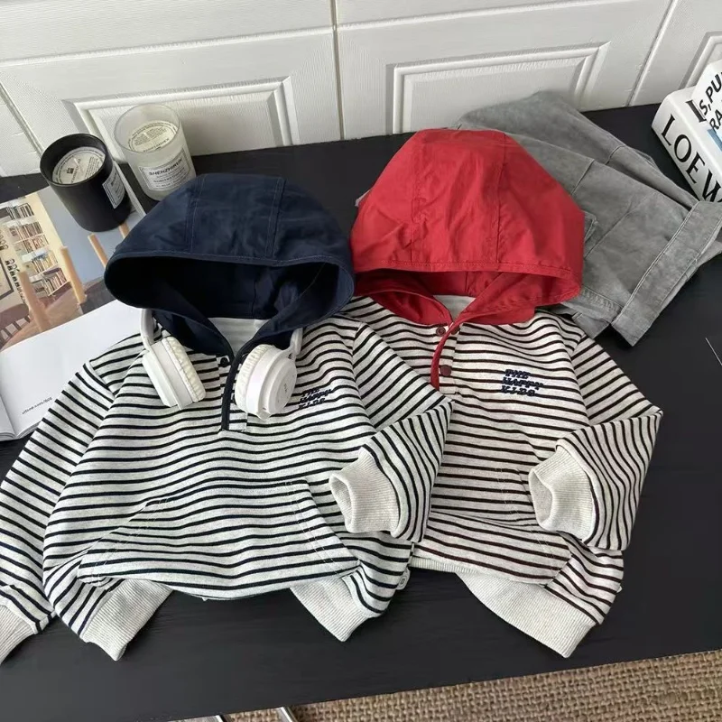 

Boys Girls Striped Hoodies Children's Autumn Hoodded Sweatshirt Teenager Fall Fashion Pullover New Kids Spring Casual Clothing