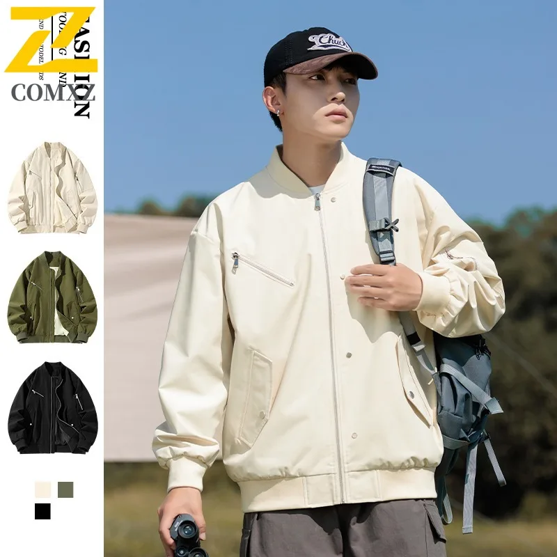 

COMXZ 2025 Spring Autumn Baseball Collar Jacket Men Jacket Trendy American Vintage Casual outdoor sports All-Match Techwear Coat