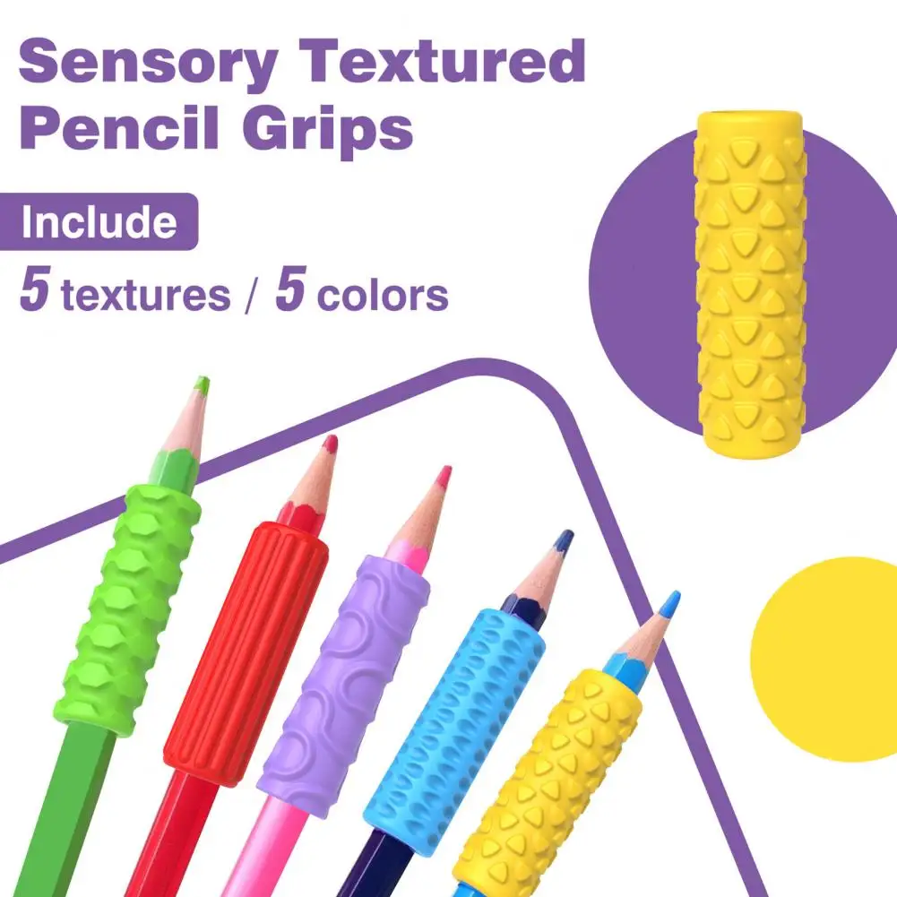 Quiet Stress Toys for Classrooms Textured Silicone Pen Grip Fidget Toys for Kids Adults Reusable Handwriting Tool for Stress