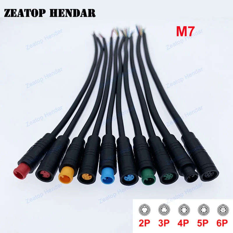 10Pcs M7 2 3 4 5 6 Pin Tail Cable Electric Bicycle Butt Joint Plug Wiring Line Scooter Brake Cable Signal Connecting Sensor 20CM