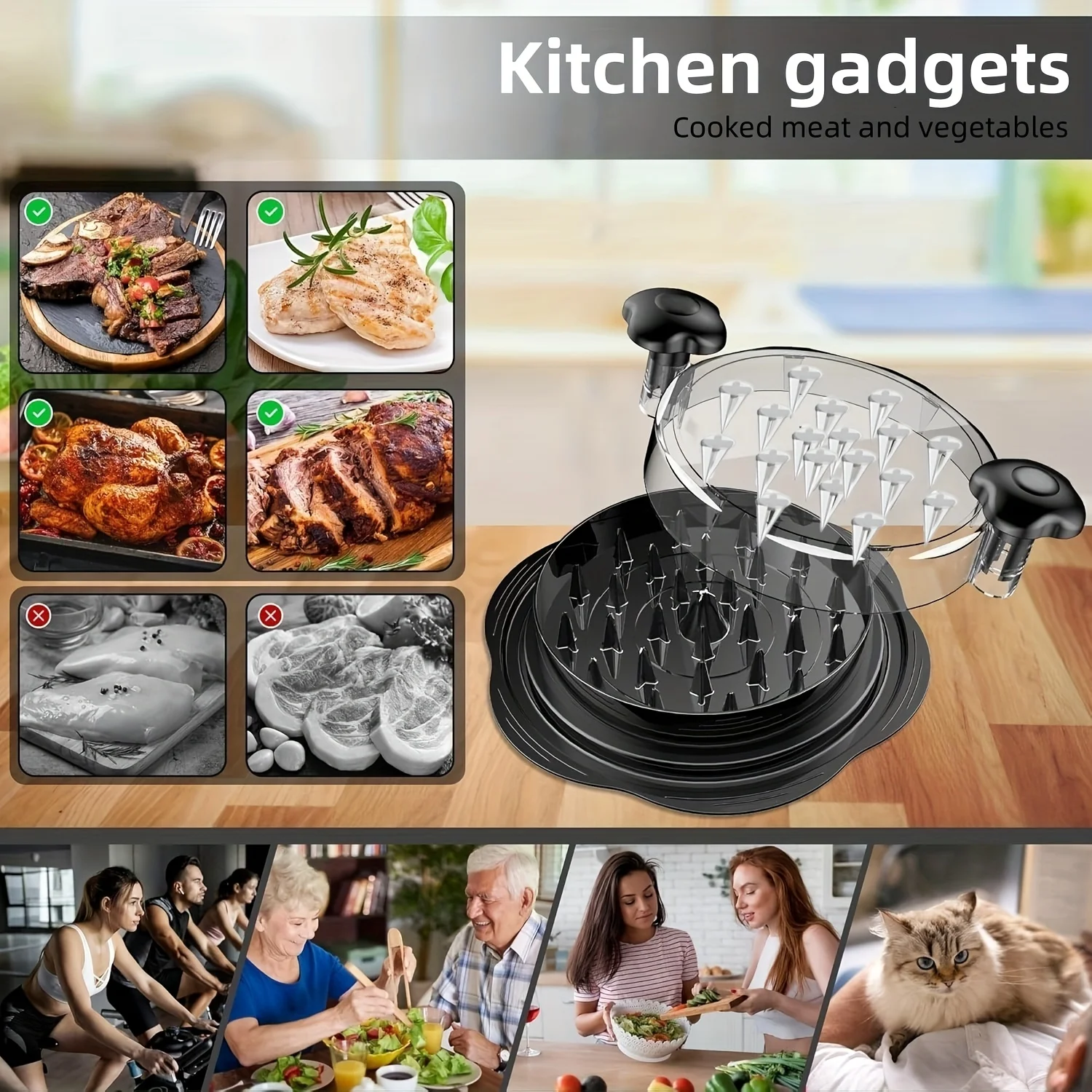 ماكينة تقطيع الدجاج المريحة مع قبضة مضادة للانزلاق - ماكينة تقطيع اللحوم اليدوية لدجاج لحم الخنزير ولحم البقر - لأدوات المطبخ وتقطيع اللحوم