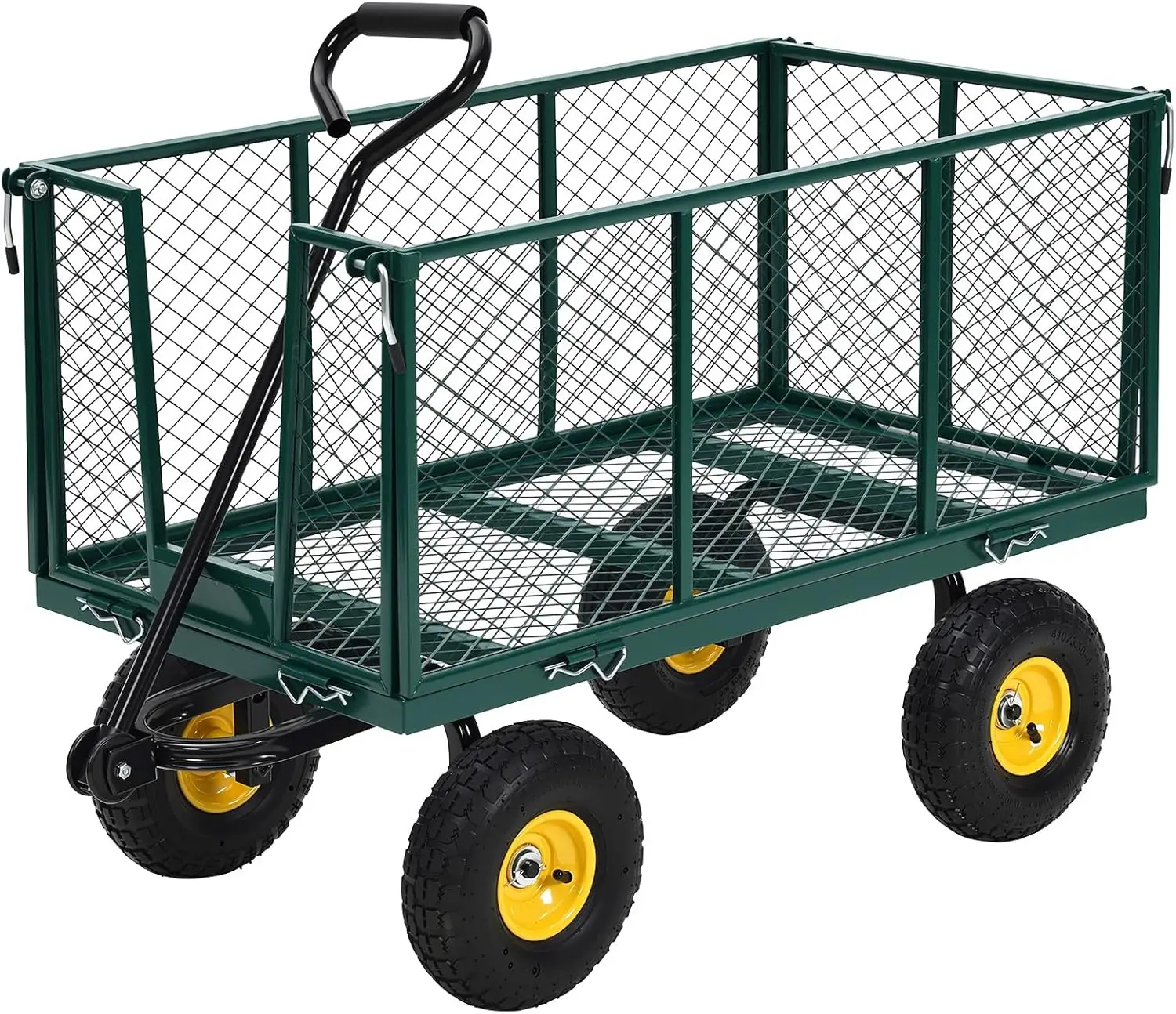 

Steel Garden Cart, 1100 LBS Heavy Duty Metal Garden Wagon with 10" Wheels, Metal Push Wagon with 180° Rotating Handle and Remova