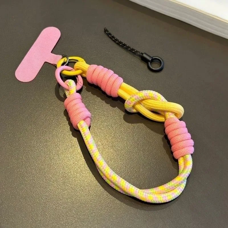 5 قطع ملونة المنسوجة قصيرة الهاتف الحبل معصمه مزدوجة حبلا آمنة المشبك حلقة رئيسية سلسلة المحمول الناقل #5