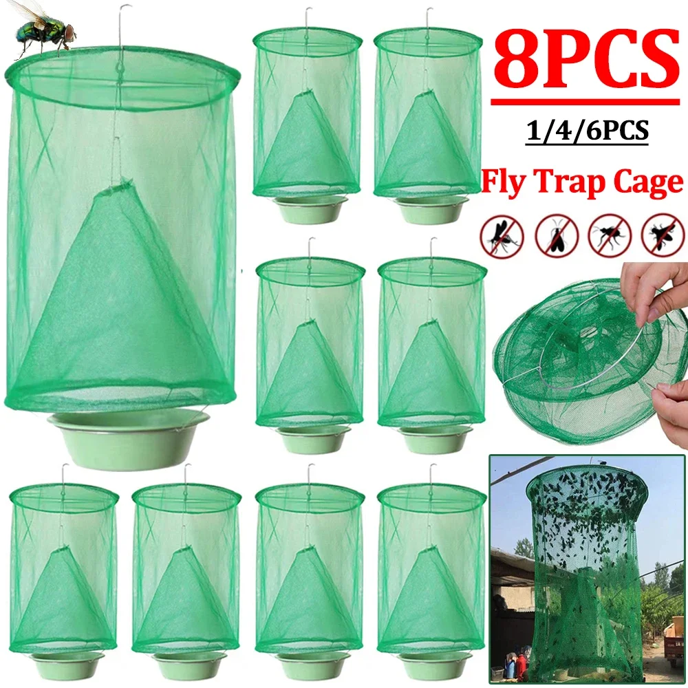 

1/4/6/8PCS Fly Catcher Killer Pest Control Reusable Hanging Fly Trap Flytrap Cage Net Traps Outdoor Garden Hanging Flycatcher