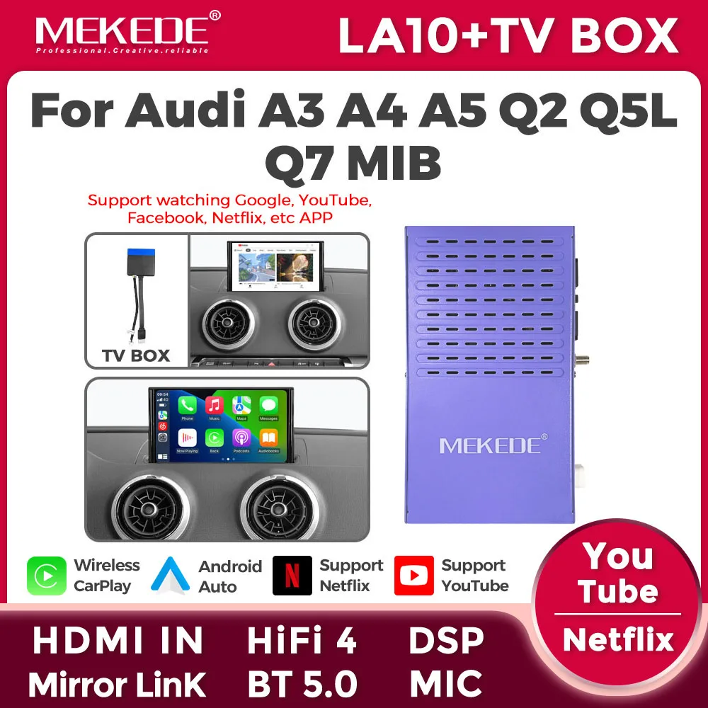 MEKEDE Wireless Carplay Android Auto Decoder Box für Audi A3 S3 A4 A4L A5 Q2L Q5L Q7 MIB System BT5.0 WIFI Videoplayer DSP GPS