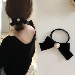 Retro Black Bows Hair Ties Elegant Ponytail Holder Elastic Hair Bands Fashion Korean Hair Rope Scrunchies Headwear Accessories