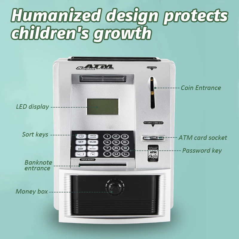 Electronic Piggy Bank ATM Password Money  Coins Saving Box ATM Bank  Automatic Deposit Banknote Christmas Gift