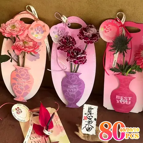 자세히 둘러보기 5-80PCS 꽃꽂이 상자 어머니의 날 꽃 토트 상자 Diy 접는 꽃 상자 꽃 꽃다발 포장 재료 꽃 가방