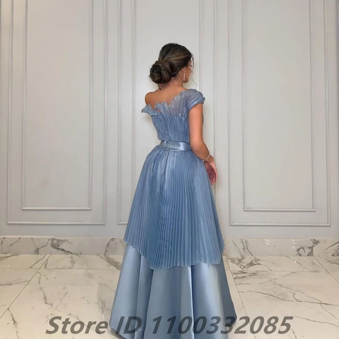 Eightale Dusty Blue Saudi Arabic One Shoulder Evening Dress A Line Prom Party Dress Women Dubai Formal Gowns Customized
