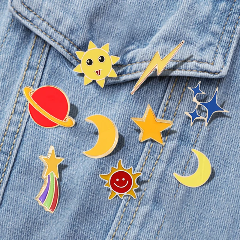 Lapel Badges Denim Bag Decorative Clothes Pines Jewelry Kids Friends Gifts Cute Pin Metal Enamel Pins Cartoon Star Moon