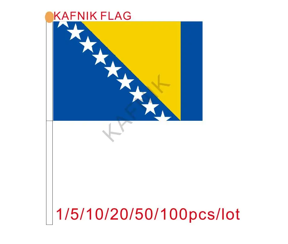 KAFNIK, 10/20/50/100 Pcs Small Bosnia and Herzegovina Flag 14*21 CM, Hand National Flag with Pole, Handing Flag