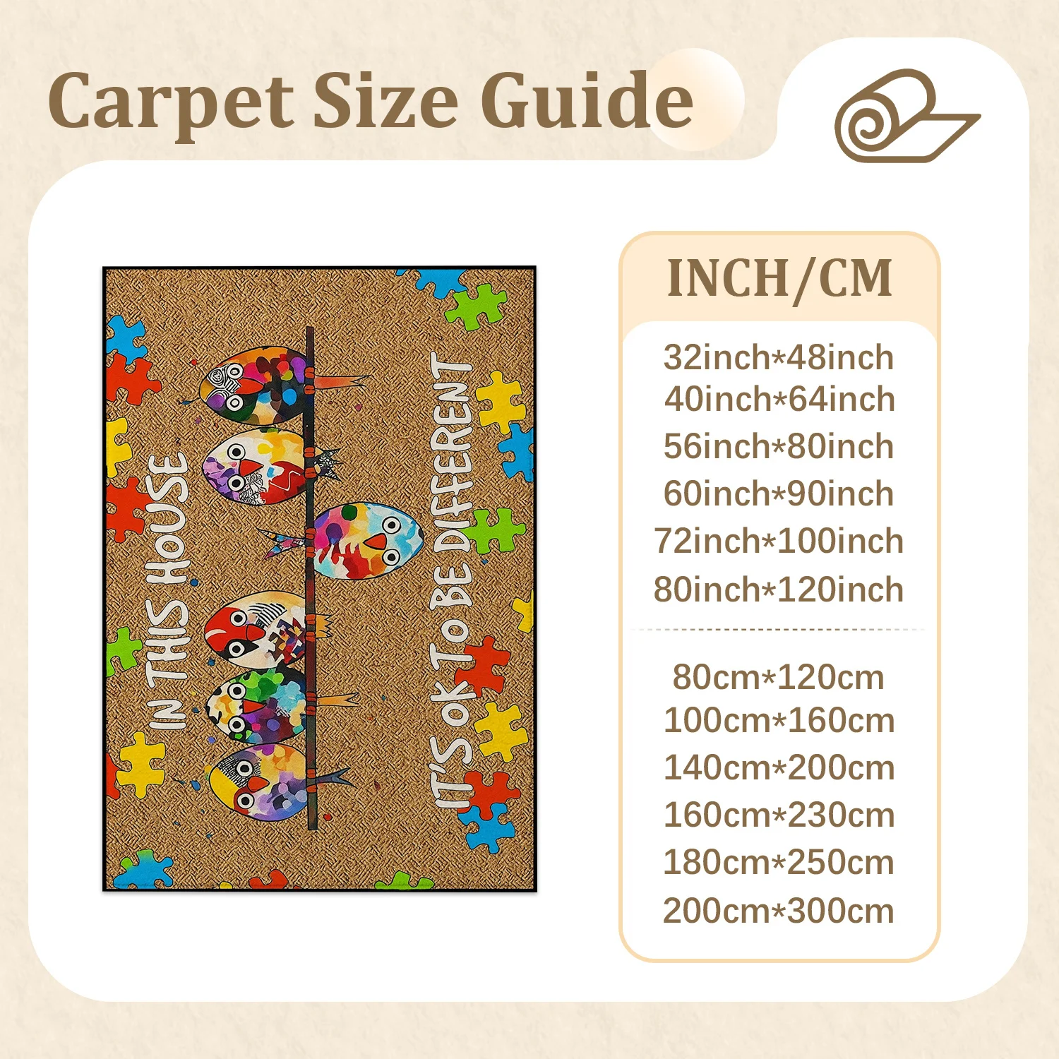 Large Indoor Area Rug, Soft Velvet Low Pile Non-slip Dotted Backing, Machine Washable, Colorful Bird & Puzzle Pattern Inspirational Floor Rug for Living Room, Bedroom Home Decor