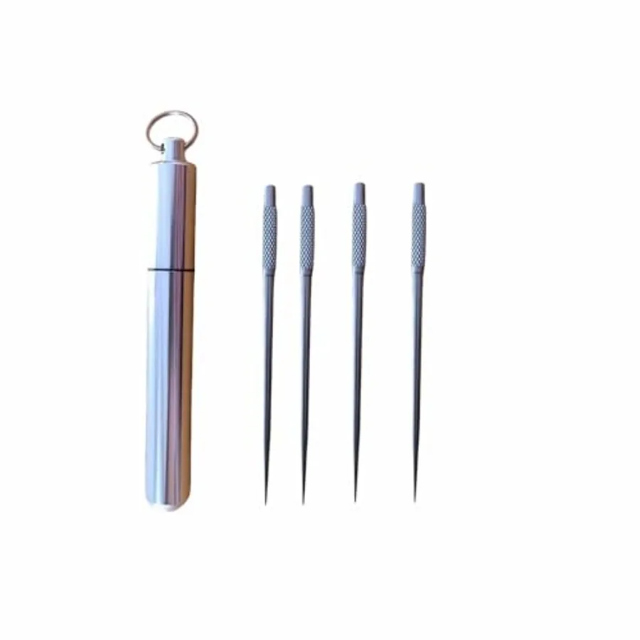 4PCS Portable Mini Titanium Alloy Toothpicks With Stainless Steel Toothpick Holder, Portable, Reusable Toothpicks Ideal for Hom