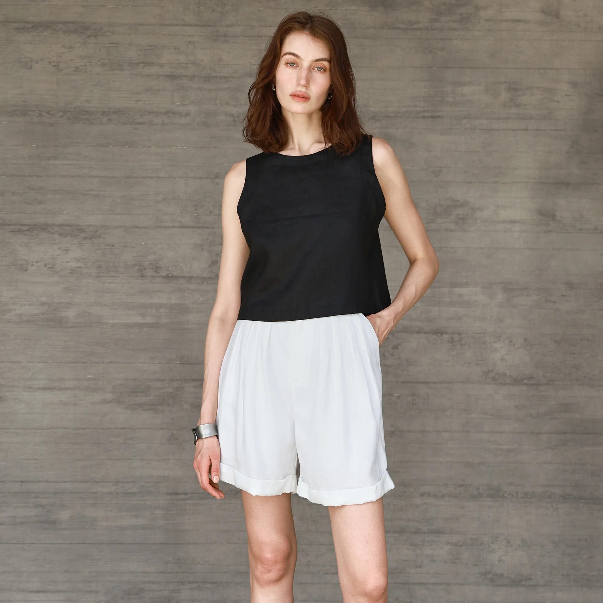 100% linnen chique voor- en achterkant twee slijtage dames linnen tanktop 2025 zomer nieuwe casual korte losse mouwloze crop tops