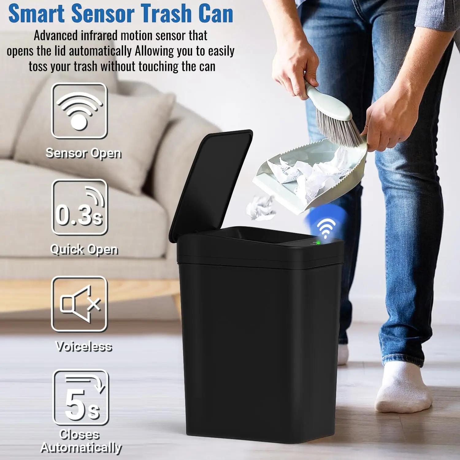 Bathroom Trash Can, 12L Automatic Motion Sensor Touchless Waterproof Trash Bin with Lid, Smart Electric Trash Can for Kitchen